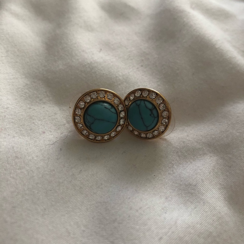 Turquoise and CZ shield earrings